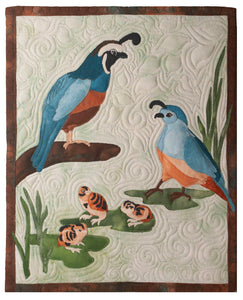 Quail family raw edge applique quilt pattern by Glenda The Good Stitch